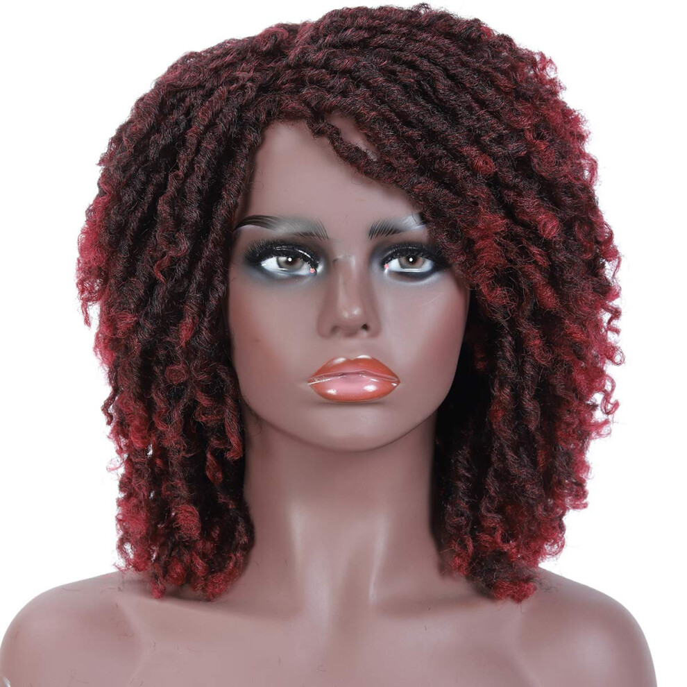 Unisex Black Dreadlock Wig Short Afro Twist Synthetic Curly Braided Wig For Women 6 Inch T1b/Bug