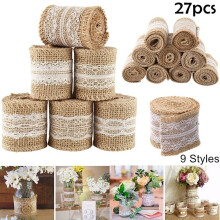 ODOMY9/18/27PCS5cmx100cm DIY Randversiering Wit Kant Jute Burlap Hessian Kant Lint Bruiloft Feest Decoratie