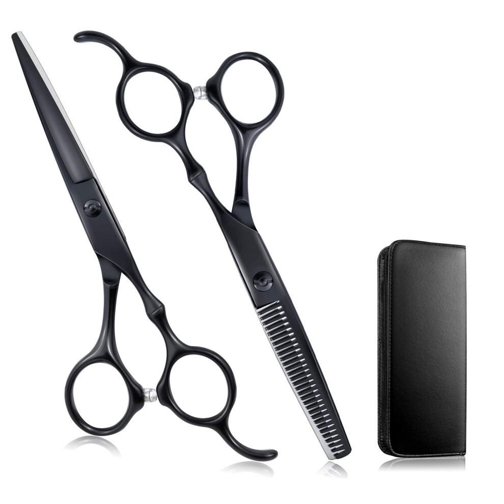 Professional Hair Cutting Scissors Set with Thinning Shears, Japanese Steel Barber Scissors 6.7in Black