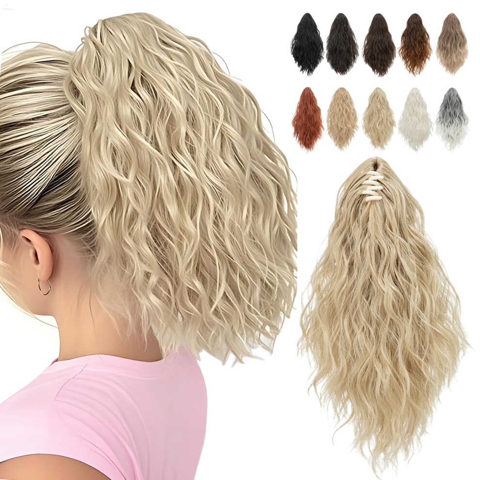 Claw Clip Ponytail Extension 12 Inch Platinum Blonde Curly Wave Hairpiece for Women Heat Styling