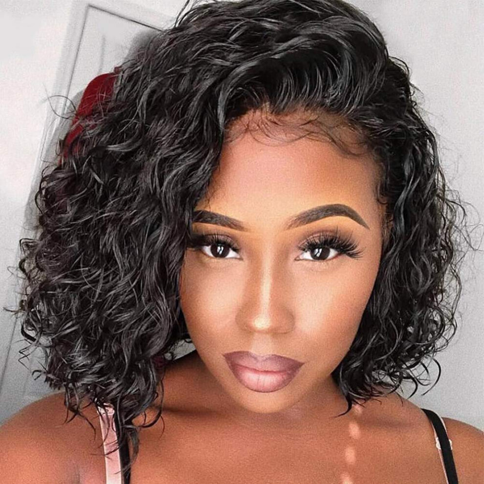 Unisex 13X6 Lace Front Human Hair Wig Pre Plucked Brazilian Virgin Bob 150% Density 10Inch Natural Color