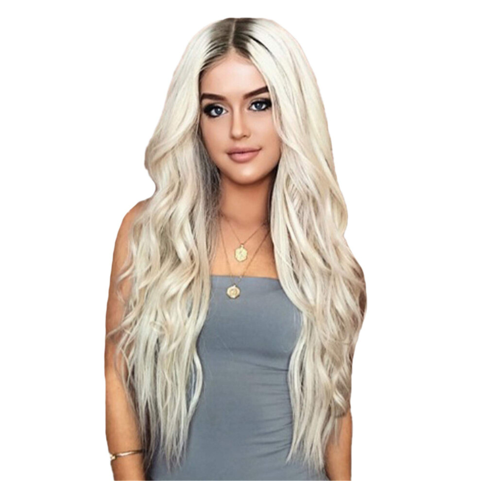 Unisex Blonde Lace Front Wig Long Wavy Synthetic Ombre Ash Blonde Hair Natural Look For Women