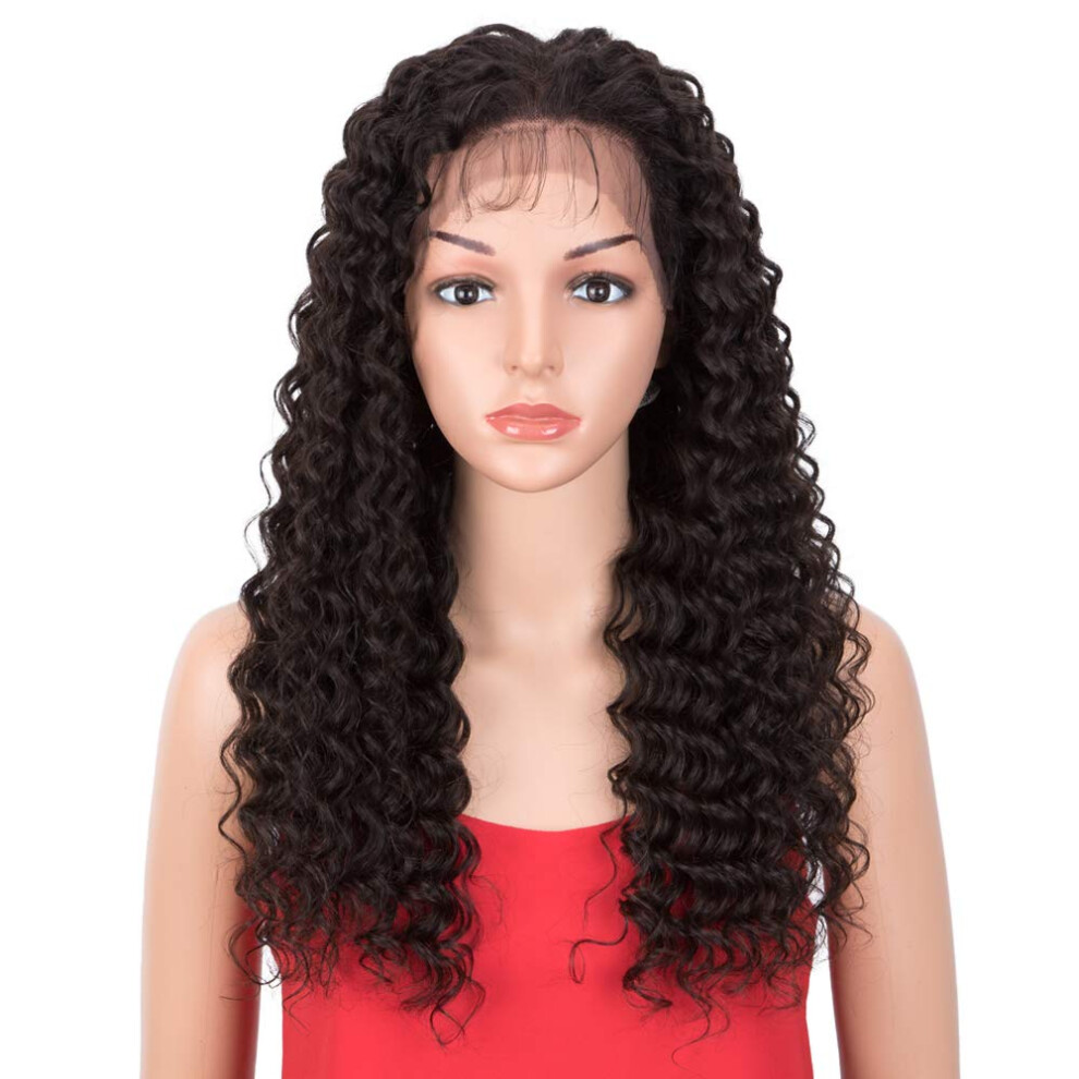 Unisex Black Deep Curly Lace Front Human Hair Wig 22 Inch Brazilian Virgin Remy With Natural Hairline And Full Volume