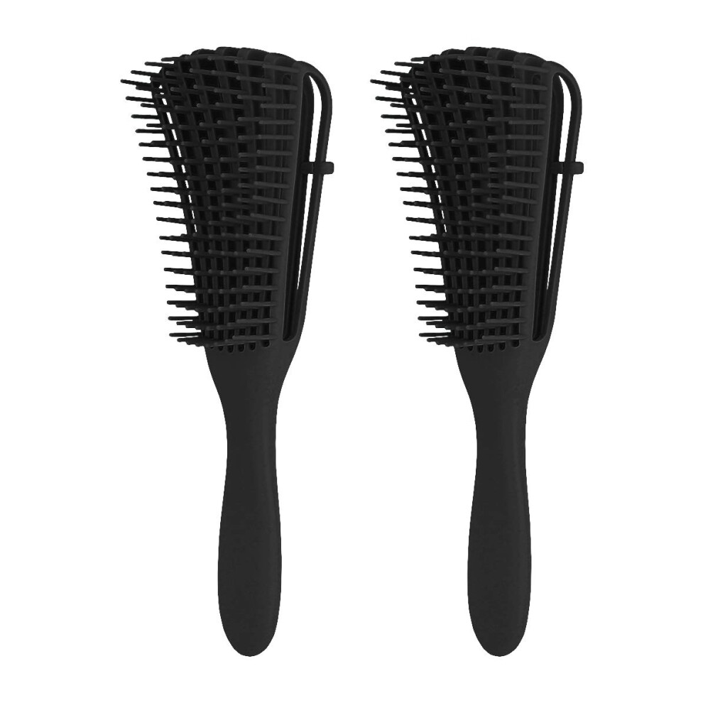 Black Detangling Brush Set For Wet And Dry Hair, Pain Hair Detangler For Curly Hair, 2 Pack