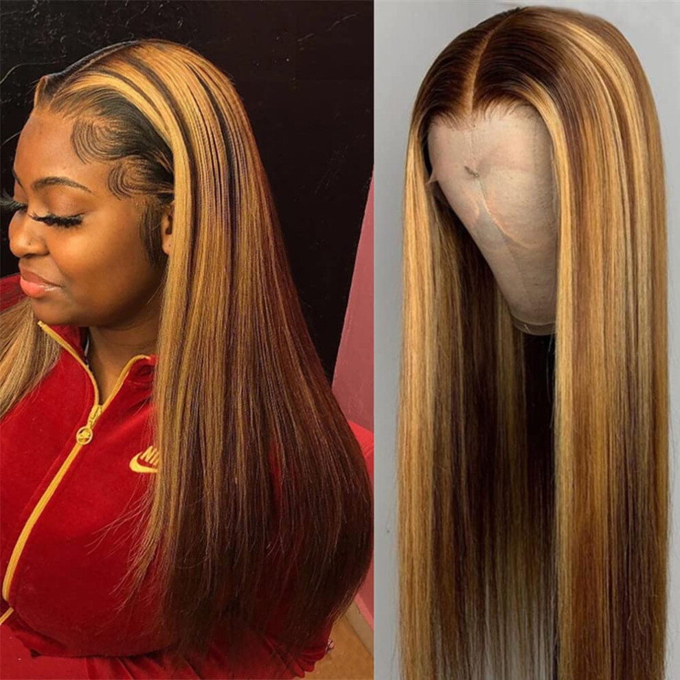 Unisex 13X4 Lace Front Human Hair Wig Pre Plucked Straight Honey Blonde Ombre Brazilian Virgin Hair
