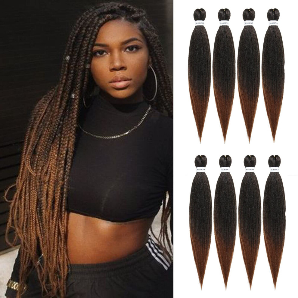 Unisex Brown Prestretched Braiding Hair 20 Inch 8 Packs Ombre Yaki Texture For Box Braids And Twists