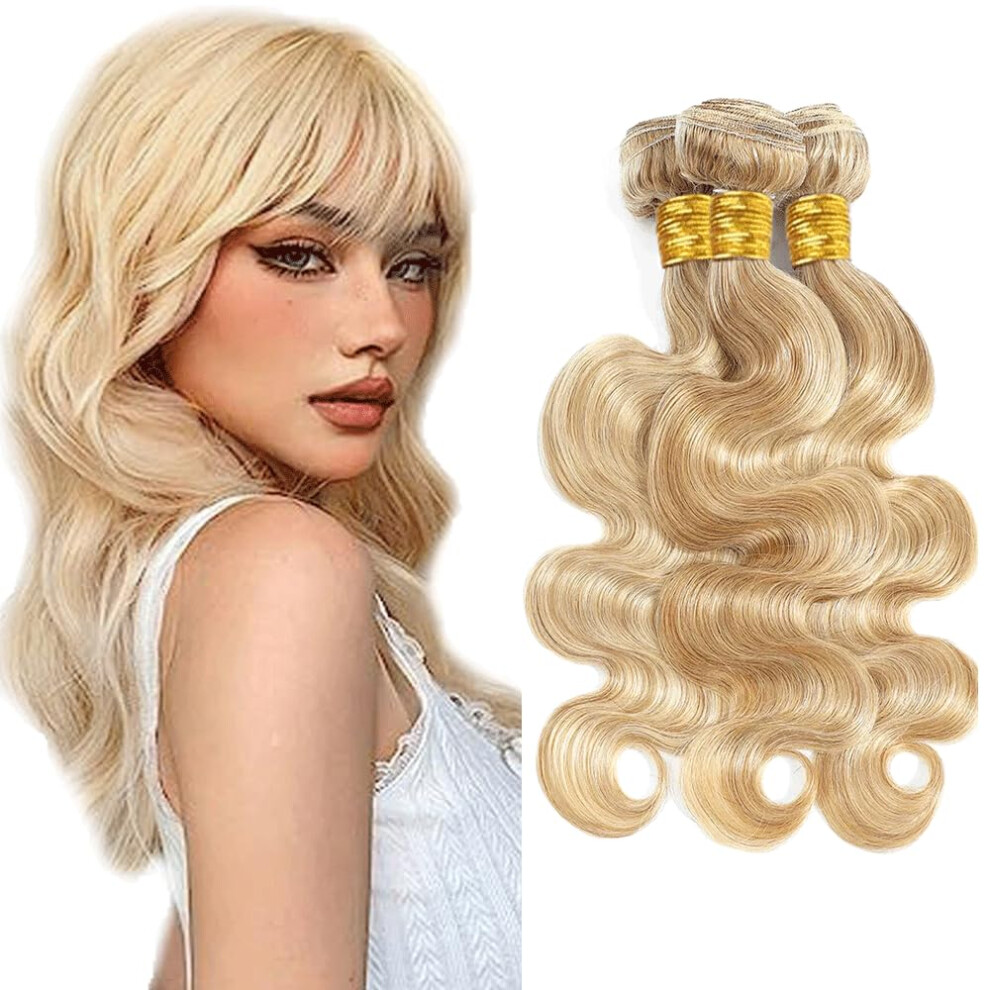 Unisex Brazilian Remy Human Hair Bundles P27/613 Honey Blonde Body Wave Extensions 3Pcs 81012 Inch