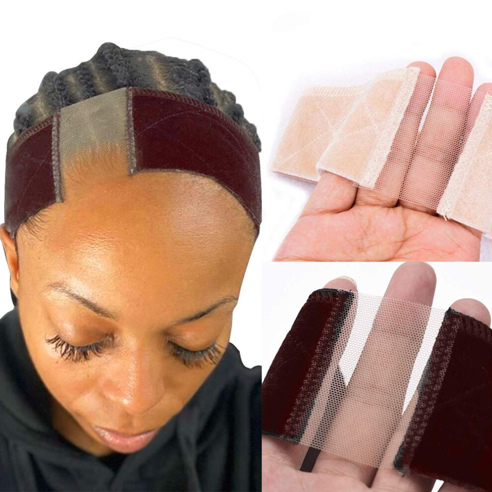 Unisex Cream,Brown 2 Pack Lace Wig Grip Band Beige And Brown Adjustable Noslip Velvet Wig Grip For Lace Wigs