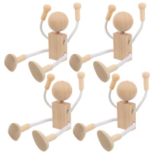 2 Pieces Wooden Cartoon Toy Toddler Child Unfinished Robot Figurine