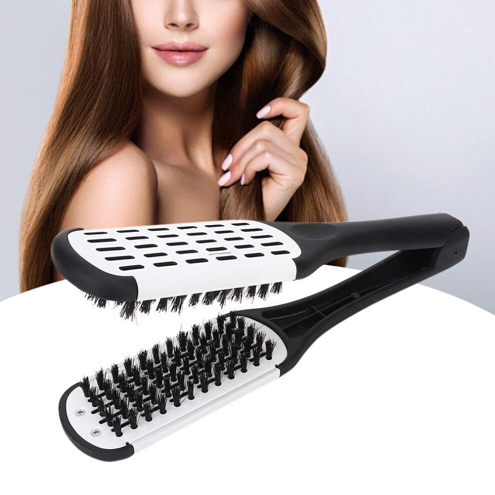 Unisex Hair Straightening Comb With Dualsided Clamp, Vshape Antistatic Brush, Hollow Back Styling Tool