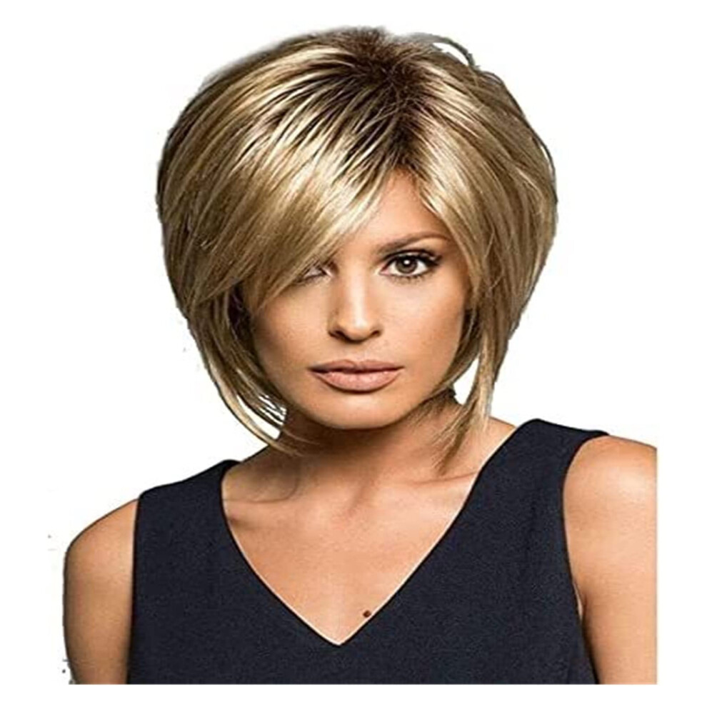 Unisex Brown Short Curly Synthetic Wig For Women Blonde Bob, Natural Scalp Look, Heat Resistant Fiber