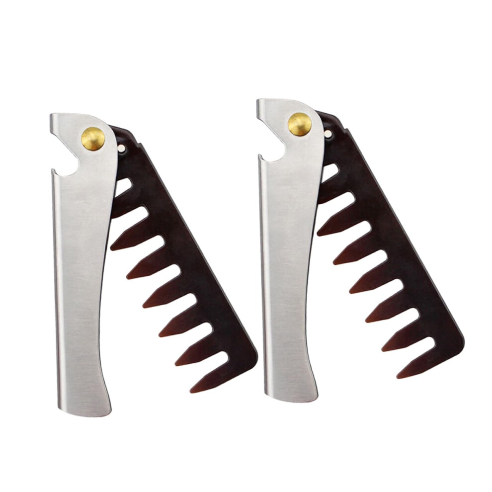 Folding Hair Comb for Men, 2pcs Metal Pocket Wide Tooth Combs, Durable for Beard and Hair Styling