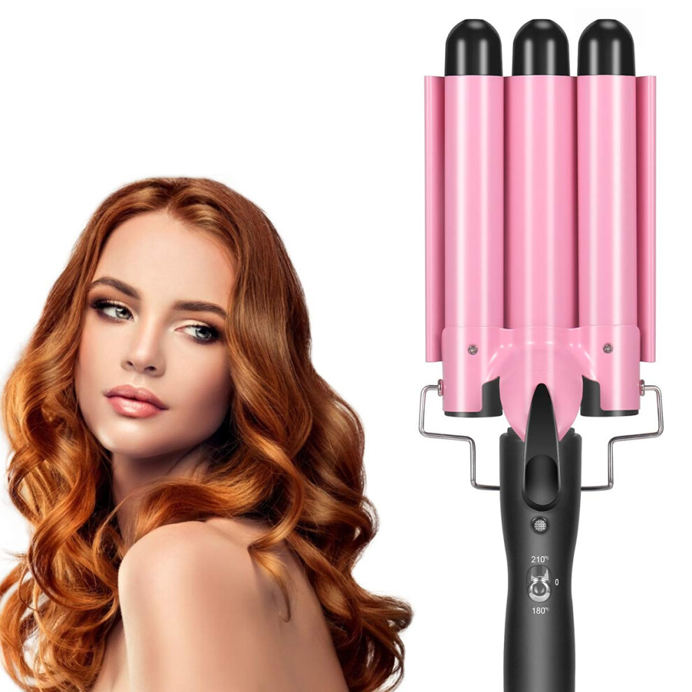 Triple Barrel Curling Iron for Beach Waves, 25mm Ceramic Tourmaline Hair Waver with LCD and Dual Voltage