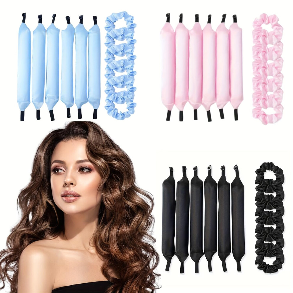 Heatless Foam Hair Curler with Button for Overnight Big Waves, Soft Curling Tube Roller Blue Medium