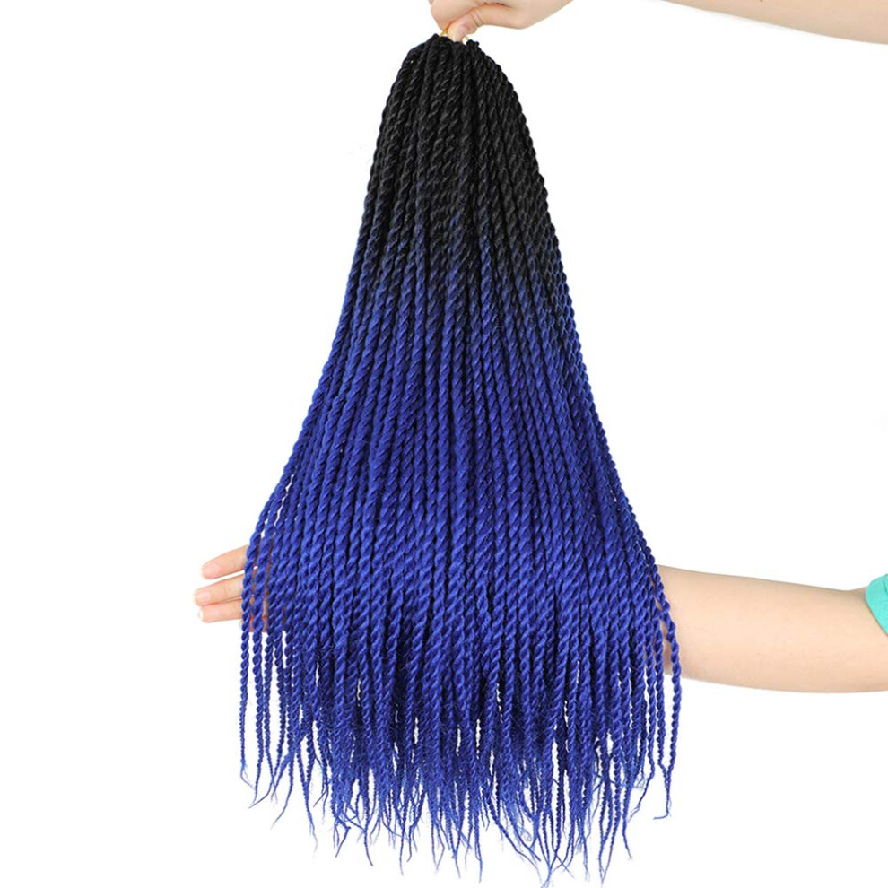 Unisex Blue Senegalese Twist Crochet Hair 24 Inch Pre Looped Ombre Havana Braids Synthetic Extensions