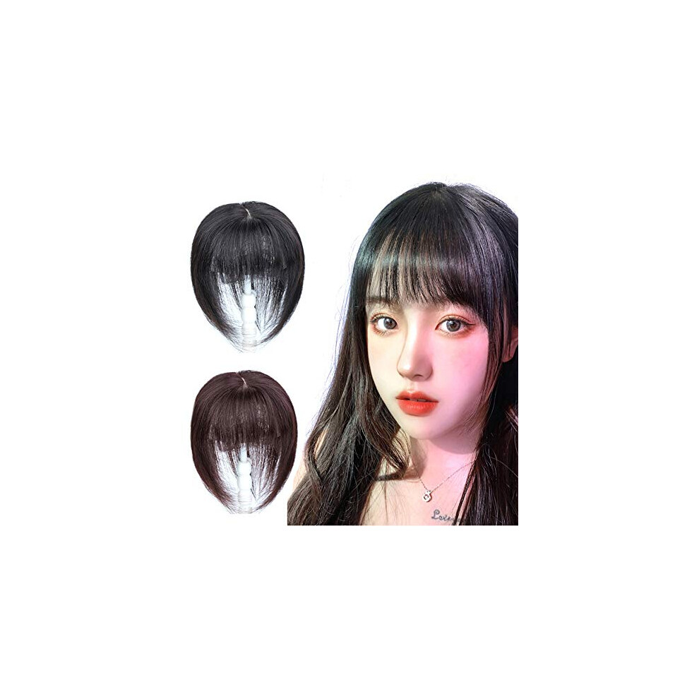 Unisex Black Hair Topper With Bangs For Thinning Hair, Clip In Human Hairpiece With Crown Coverage 10 Inch