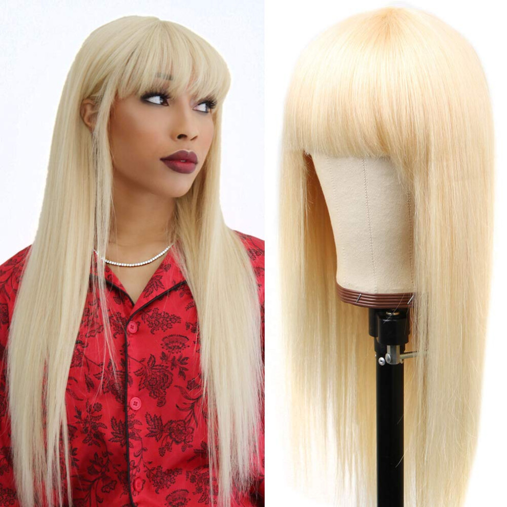 613 Blonde Human Hair Wig with Bangs 8 Inch Brazilian Remy for Black Women 150% Density