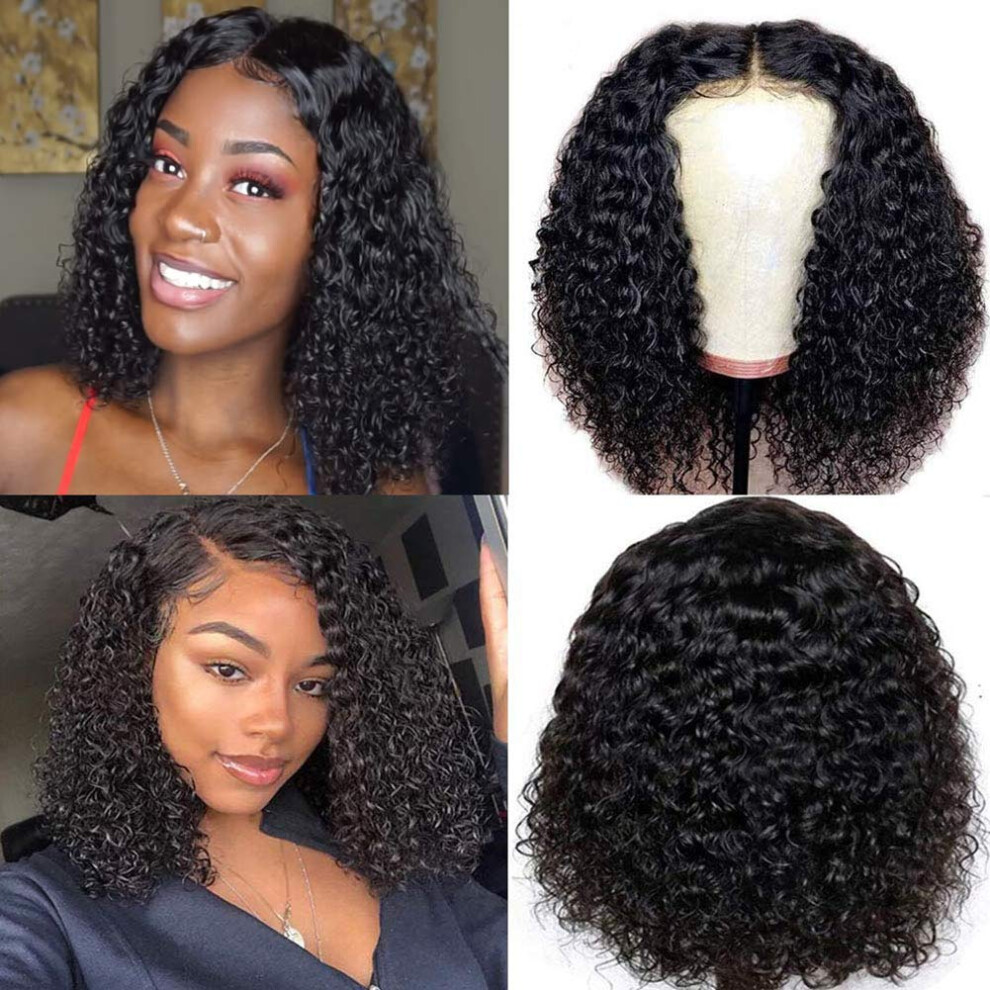 Unisex Black 13X4 Curly Lace Front Wig Human Hair Bob For Women, Natural Hairline, Brazilian Virgin