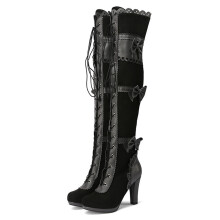 Botas altas hasta el muslo con tacón grueso y lazo para mujer FAMTKT, estilo punk, con cremallera lateral y cordones.
