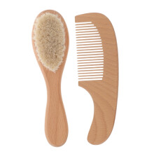 Baby Hair Brush and Comb Set for Newborns with Soft Bristles and Wooden Handle for Gentle Scalp Care