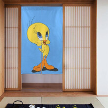 Cortina de porta semi-opaca de patchwork com estampa do Piu-Piu, duas peças, 86 x 142 cm, ideal para quarto, sala de estar e decoração de quarto