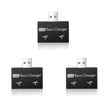 Hub USB portátil mini triplo para carregador de 2 portas, divisor USB, extensor de carregamento USB duplo para celular e computador, preto.