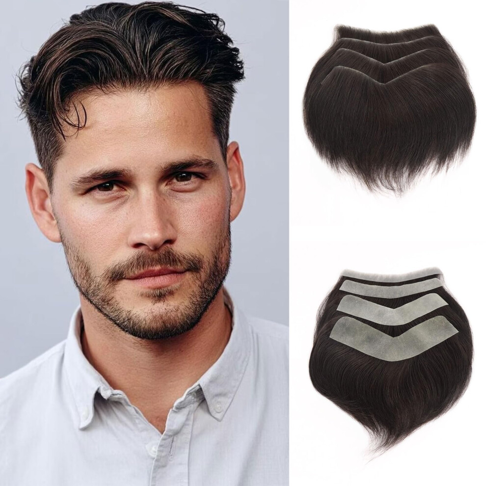 Men's Hair Toupee with Natural Hairline, Ultrathin PU Base Human Hairpiece (#2, 2x16inch)