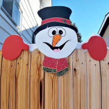 Lingouzi Yard Peeker Kerstdecoratie - Sneeuwpop Handhoofd Hekversiering, Feestelijke Buitendecoratie voor Tuinmuur Raam
