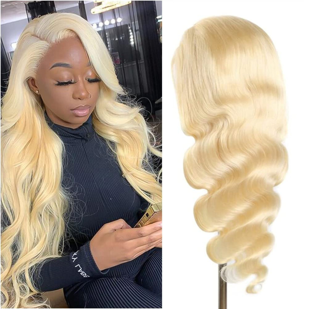 Unisex 613 Blonde Human Hair Lace Front Wig 13X4 Hd Transparent Pre Plucked Glueless Brazilian 14Inch