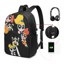 Plecak podróżny na laptopa Powerpuff Girls, wodoodporny, antykradzieżowy, port ładowania USB, 17 cali, kompatybilny z większością laptopów,