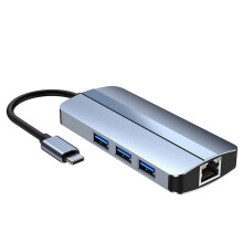 Hub USB C 6 in 1, docking station, hub USB di tipo C, USB 3.0, RJ45, lettore di schede SD e TF da 1000 Mbps, caricabatterie PD100W - Compatibile