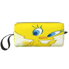 Tweety Bird make-up tasje voor dames, klein toilettasje, reistasje, draagbaar etui, opbergtasje, wit