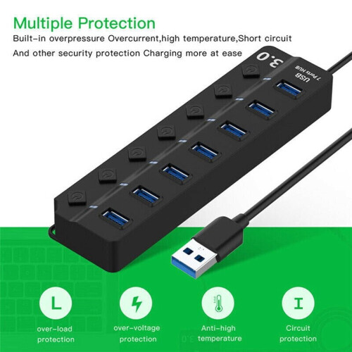 Pretty Comy 4/7Ports USB HUB με διακόπτη Multi USB3.0Hub Splitter USB Expander Adapter Γρήγορη φόρτιση για κινητό 2