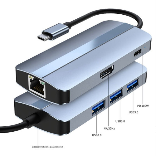 Σταθμός σύνδεσης USB C Hub 6 σε 1, USB HUB τύπου C, USB3.0RJ45, 1000Mbps, αναγνώστης καρτών SD TF, 1