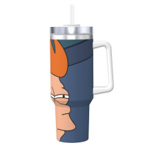 Futurama Ice King da 40 oz (con manico e cannuccia), bicchiere da viaggio per auto, bicchiere termico in acciaio inossidabile con coperchio 2 in 1