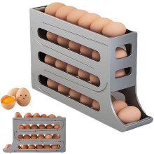 4-stöckiger, rollbarer Eierhalter für den Kühlschrank, platzsparender Eierspender für 30 Eier, transparenter Organizer mit großem