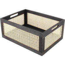 Cesto in legno nero, cesto portaoggetti in rattan per organizzare, 14,96"x11,02"x6,30"