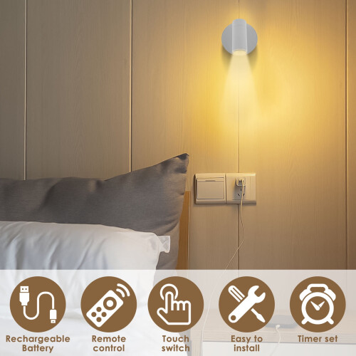 Ασύρματο LED Spotlight Toorise 1800mAh Φορτιζόμενο Φωτιστικό Τοίχου με Χρονοδιακόπτη, 1