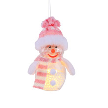 Miniatura de Boneco de Neve com Luzes de Natal, 14 x 8 cm - Rosa, Decoração Natalina para Sala de Estar, Quarto Infantil, Presente para Crianças