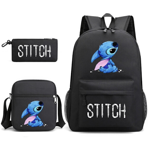 Lilo & Stitch Rygsæksæt Skoletaske. .- Perfekt Sort