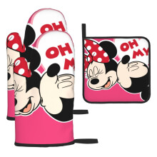 Luvas de forno e pegadores de panela fofos do Mickey Mouse - Conjunto de 3 peças. Luvas de forno e pegadores de panela com estampa de desenho