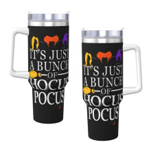 Pahar Hocus Pocus de 40 oz cu mâner și capac cu pai, cană izolată, sticlă de apă din oțel inoxidabil, cană de călătorie, suport pentru