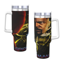 Pahar Spider-Man de 40 oz cu mâner și pai, pahar izolat etanș cu capac și pai, fabricat din oțel inoxidabil, bază potrivită pentru suportul de