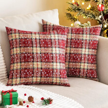 2 buc. huse de pernă decorative în carouri de Crăciun, cu fulgi de zăpadă, pentru canapea, decor rustic, 20x20 inch