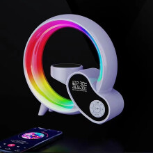 Trådløs oplader og Bluetooth-højttaler med LED-urdisplay, digitalt vækkeur, stemningslys, kompatibel med iPhone og Android