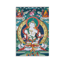 Pictură pe pânză cu Tara Albă, Thangka Tibetană, 16x24 inci - Imprimeu artistic de perete, Cadou de decor pentru casă (40x60cm)