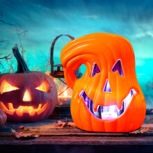 BGZLEU Halloween-Kürbisse, Kunstharzkürbisse mit schwarzer Katze und Hexenhut, batteriebetriebene Vintage-Dekoration für Kinder, passend für den