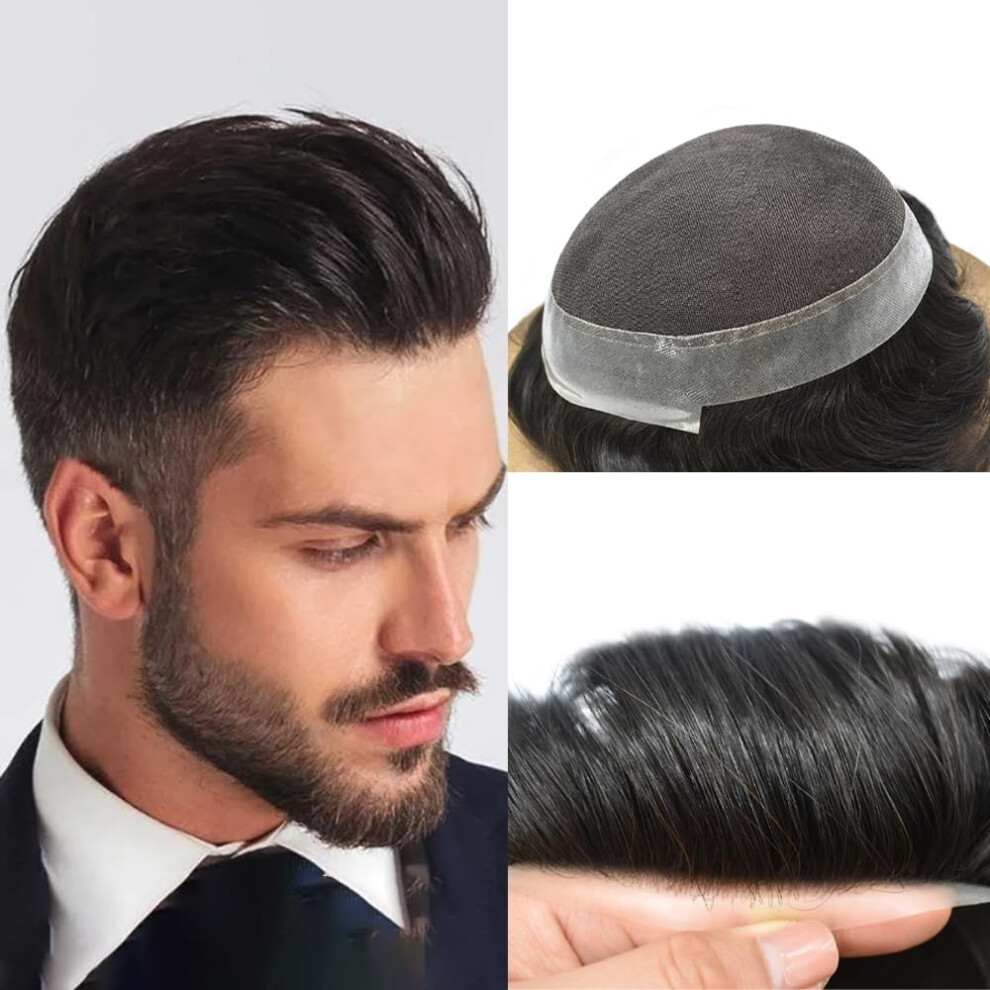 Unisex Brown Men Toupee Human Hair 7X9 Swiss Lace Hair Replacement System For Men Darkest Natural Hairline