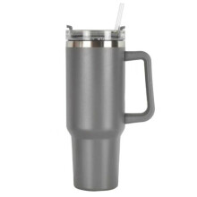 Gobelet isotherme avec paille, 1,2 L, avec poignée, gris