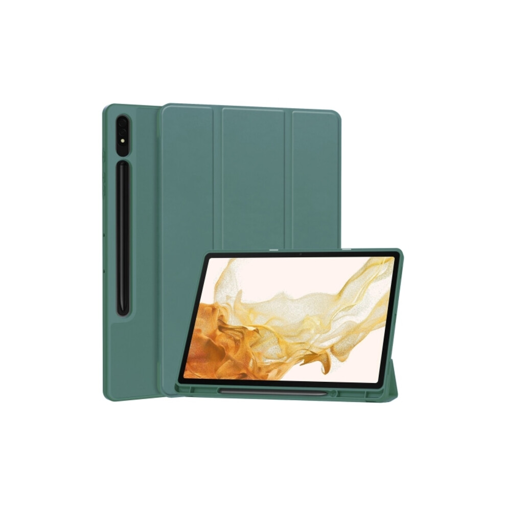 Compatible With Samsung Galaxy Tab S9+ Tpu Smart Leather Case With Pen Slot - 3-Fold Pure Color Dark Green 9423501558350
